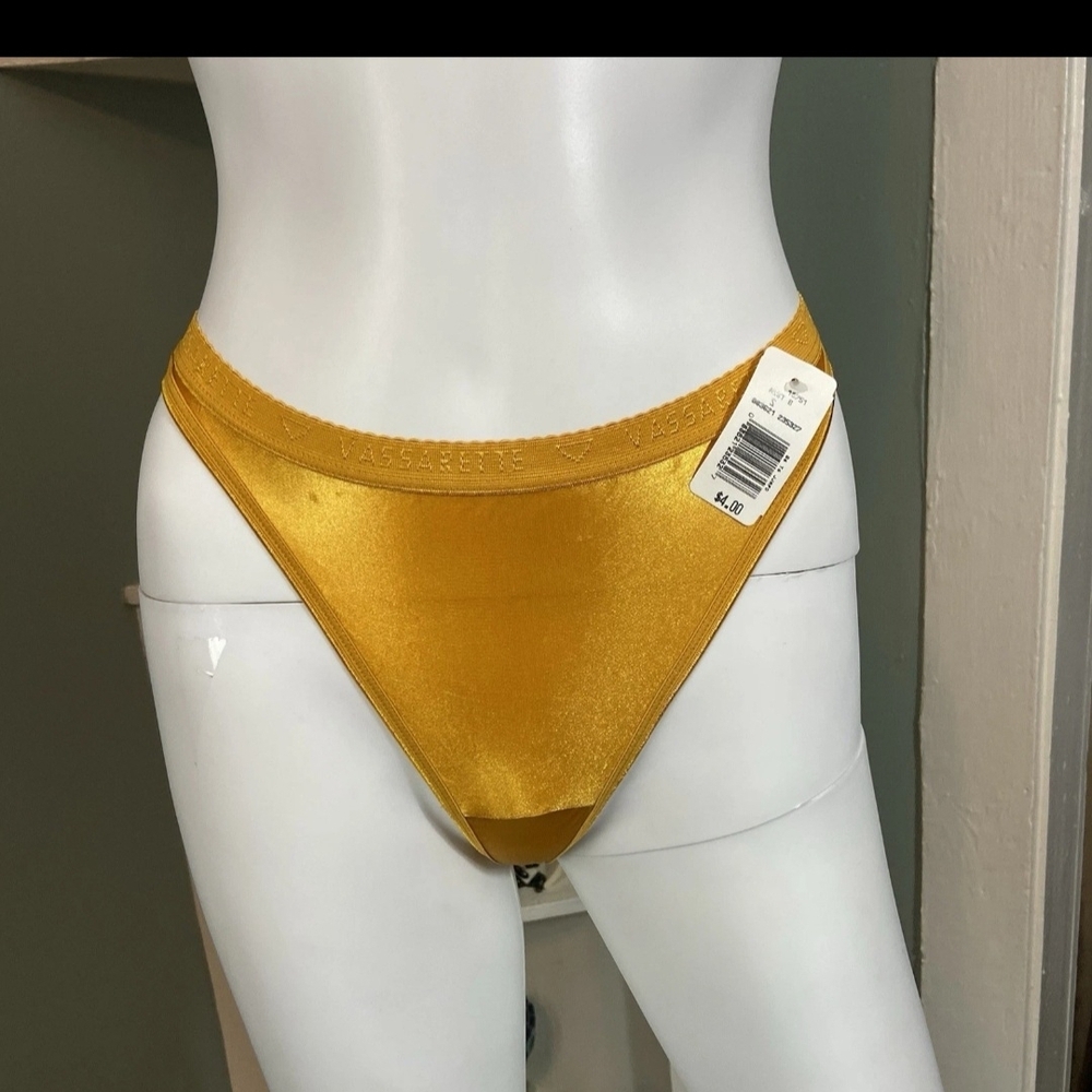 Vassarette NWT Gold Satin VintageThong Panty